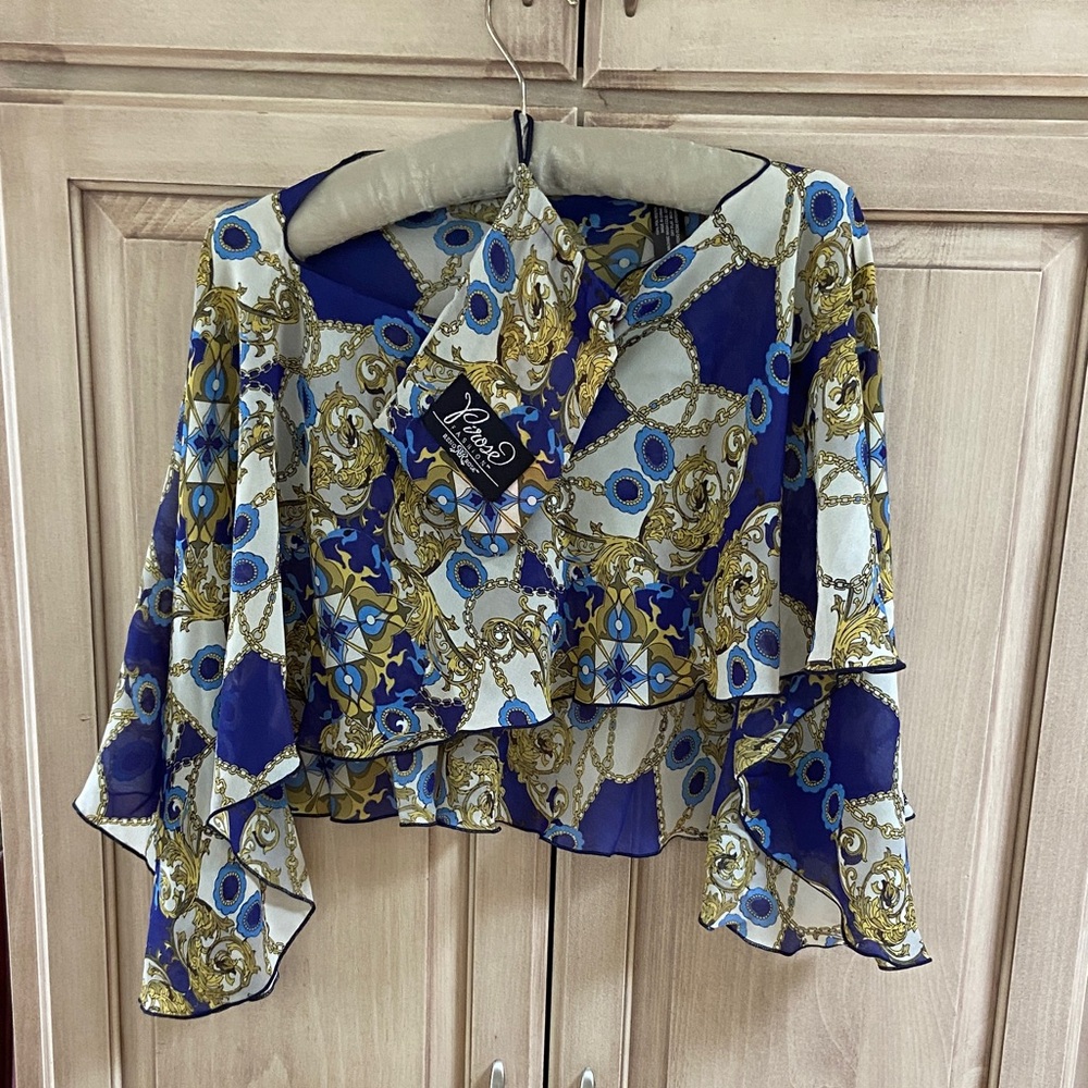 Pirose scarf topper Blue and Gold Patterned O/S